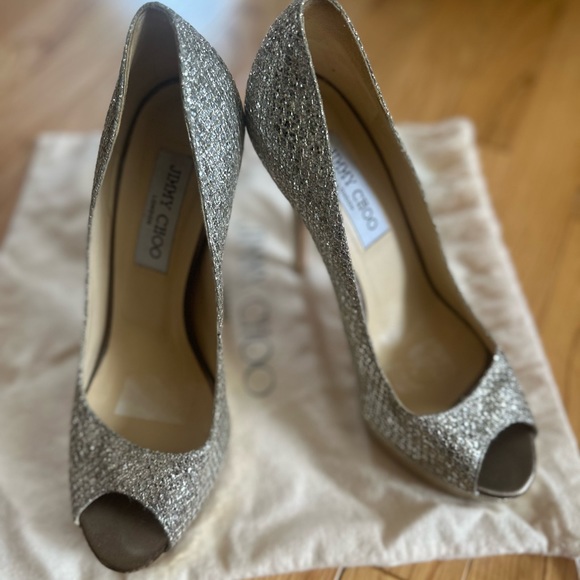 JIMMY CHOO GLITTER PEEP TOE PUMPS SZ 8.5 - Picture 15 of 16
